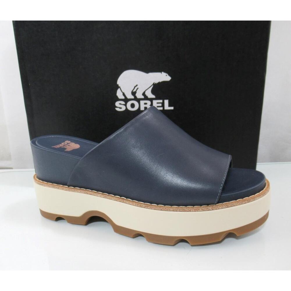 Women's Shoes Sorel Joanie IV Slide Wedge Sandals India Ink Blue Size 8